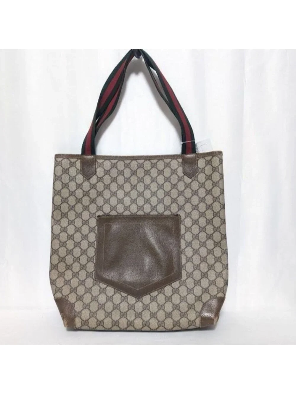 Gucci GG Supreme Sherry Line Leather Brown Tote Bag Vintage